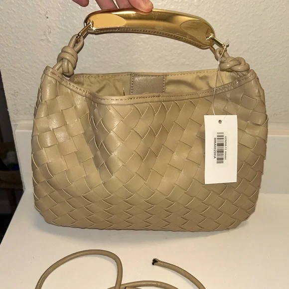 New You and Me Tan Woven Leather Handbag - Picture 4 of 5
